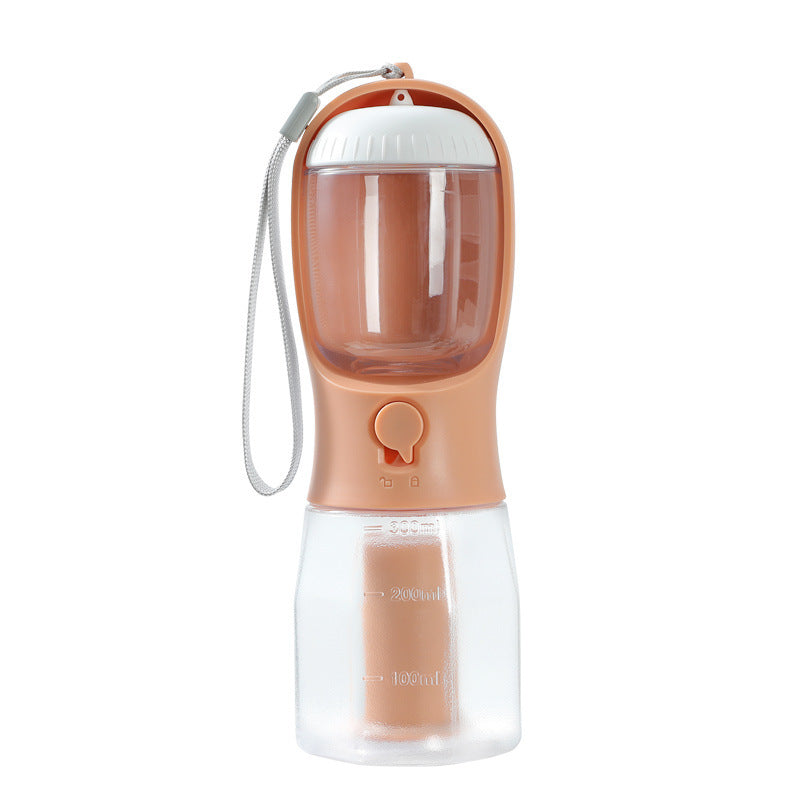 Taza de agua para perros, comedero y bolsa de basura tres en uno, portátil, pequeña y multifuncional para mascotas.