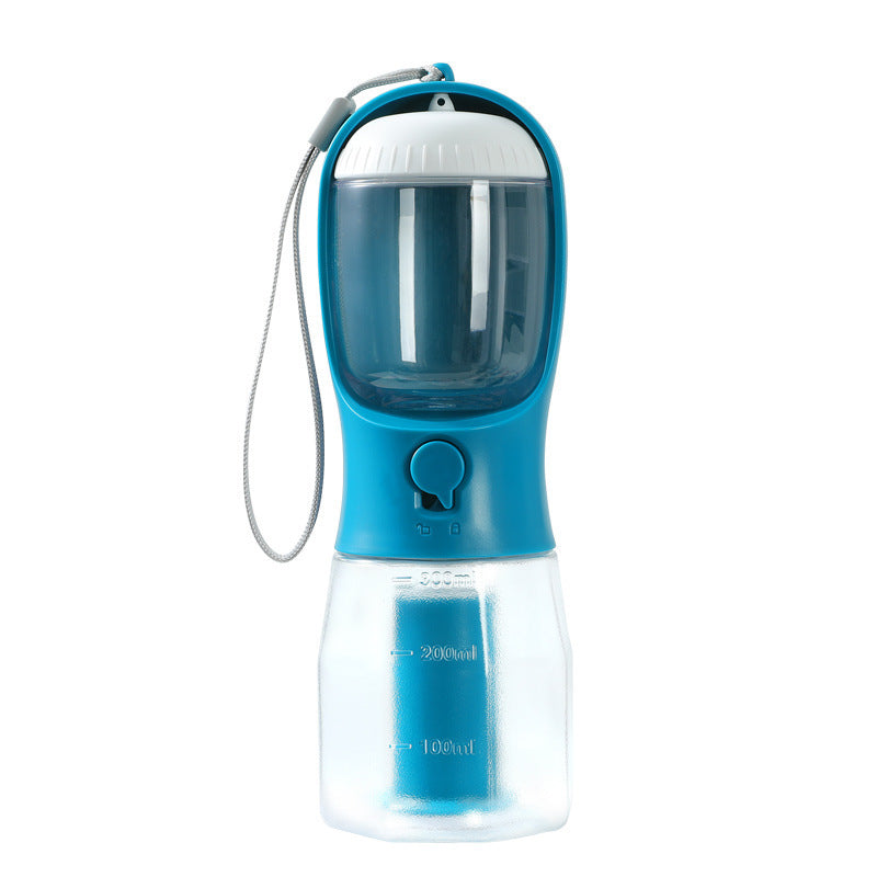 Taza de agua para perros, comedero y bolsa de basura tres en uno, portátil, pequeña y multifuncional para mascotas.