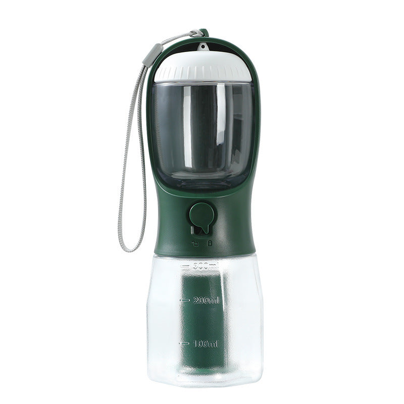Taza de agua para perros, comedero y bolsa de basura tres en uno, portátil, pequeña y multifuncional para mascotas.