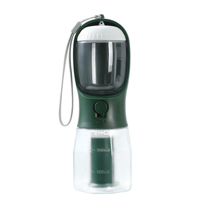Taza de agua para perros, comedero y bolsa de basura tres en uno, portátil, pequeña y multifuncional para mascotas.